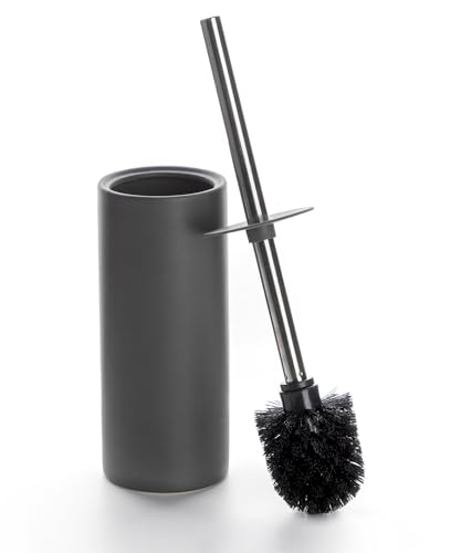 Image of Matt Gray Ceramic Toilet Brush and Holder Set | Freestanding Toilet Bowl Cleaners Brush, Scrubber Brush for Toilet, Bathroom Accessories with Stainless Handle, Deep Cleaning