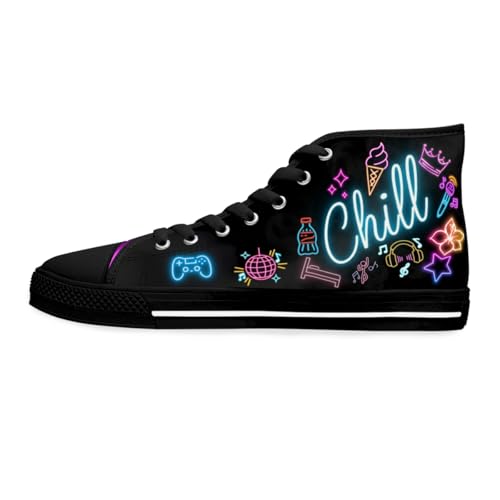 Slay and Chill Vibrant Womens High Top Sneakers with Neon Design, Unique Gift for Gamers Trendsetters and Teens4