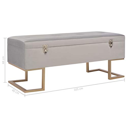 Banc avec compartiment de rangement gris en velours de 105 cm pour couloir et salon - 3