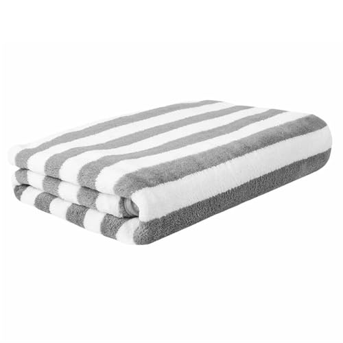 BESTORI 2 Piezas Toallas Baño a Raya Absorbentes Juego de Toallas Suaves Lavabo y Ducha Sabana Grande Tocador Ligero para Baño, Hotel, Gym, SPA, Gris, 70 x 140 cm