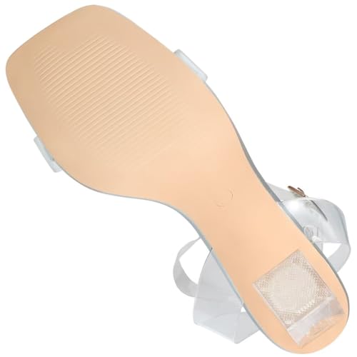 Image of Women's Clear Chunky Block Heeled Sandals 3.74 Inches Open Toe Ankle Strap Block High Heel Sandal Dress Dancing Sandals Daily Work Party Shoes