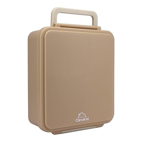 Image of Bento Mega Lunch Box, carrying handle - 4 No-Mix Compartments | Microwave & Dishwasher Safe | for Adult, Preschool, School 1600ML, OZ (Brown Latte)