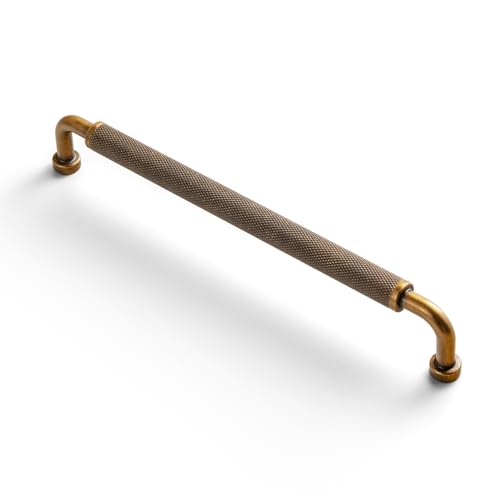 Image of Goo-Ki 6 Pack 7 9 /16 Inch Antique Brass Knurled Cabinet Pull Handle - Textured Non-Slip Grip, Classic Vintage Design for Kitchen Cabinets & Furniture Drawers