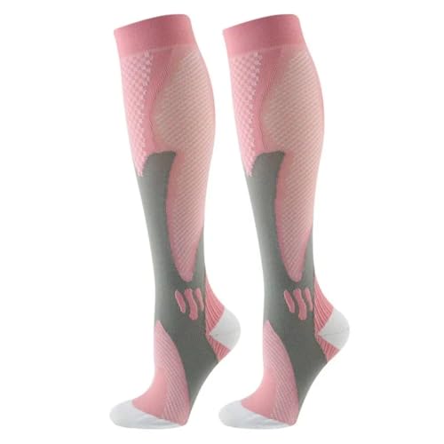 Meia De Compressão Esportiva Feminina Masculino Cano Alto Corrida Ciclismo (BR, Numérico, 36, 46, Regular, Regular, 1 Par Rosa)
