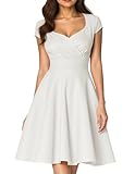 Fynadressr White Wedding Guest Party Swing Dress for Women Elegant 1950s Vintage Cocktail Dress Sweetheart Neckline Rockabilly Dress White L