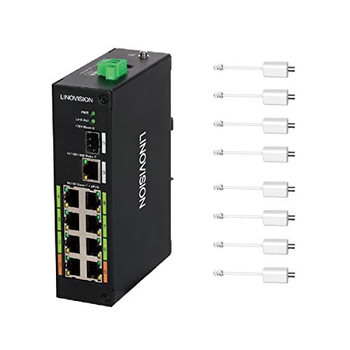 Image of LINOVISION Industrial 8 Ports POE Switch, Built-in EOC Receiver, Ultra Long Reach PoE over Coaxial Cable Transmission, Extend PoE over Cat5E /Cat6 Network Cable up to 2500ft,Simply Cabling, Plug-n-Play