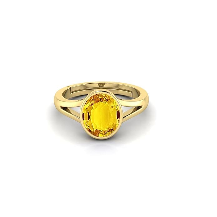 Image of 8.25 Ratti 7.60 Carat Original Lab Certfied Pukhraj Yellow Sapphire Stone Panchdhatu Adjustable Gemstone Ring With Certificate for Unisex