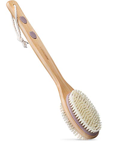 MainBasics Escova de banho dupla face para banho com alça longa e esfoliante para o corpo