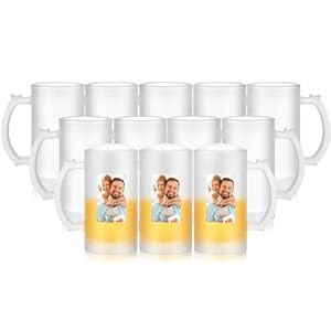 Mifoci 12 Pcs Beer Mugs for Sublimation 16 oz Glass Cups Can Add Photo Text or Images on Personalized Beer Glass for Husband Dad Men for Father’s Day Oktoberfest Wedding Gift (Frosted)