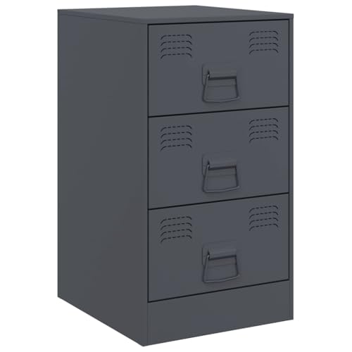 Table de chevet anthracite en acier lot de 2 avec 3 tiroirs de rangement