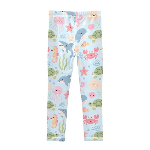 Cartoon Marine Dolphin Jellyfish Seashell Girls Leggings Soft Stretch Workout Yoga Dance Pants for Kids Clothes2