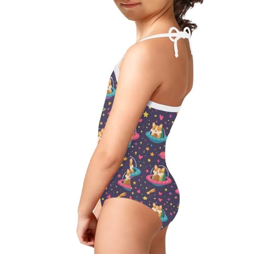 Image of KiuLoam Orange Pink Tropical Leaf Girls One Piece Swimsuit Quick Dry Beach Swim Bathing Suit for 3-8 Years Little Girls
