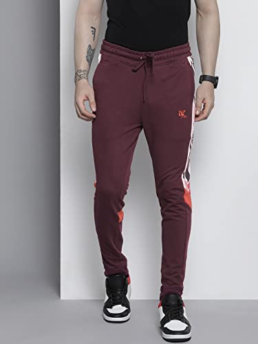 Image of The Indian Garage Co Men Slim Fit Placement Print Mid-Rise Knitted Joggers