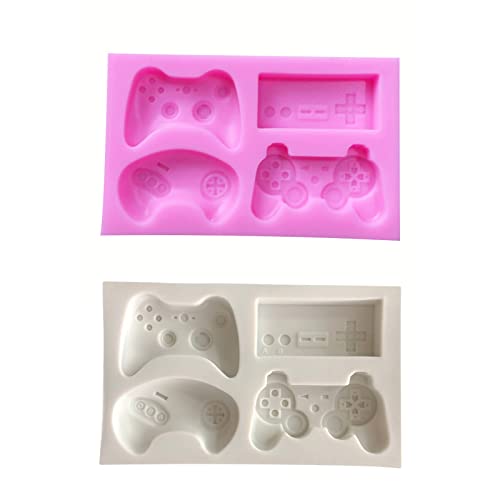 Vastsea 2 Stücke Game Controller Silikon Formen, Fondantformen für Gamecontroller, Spiel-Controller-Form aus Silikon, Gelten für Süßigkeiten, Schokolade, Kuchendekoration(Grau, Rosa) Cover