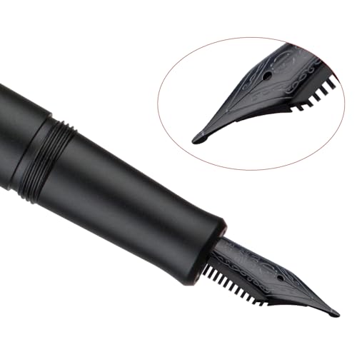 Image of Hongdian M2 Black Forest Mini Fountain Pen, Long Blade Nib & Sleek Shape Aluminium Short Pocket Travel Pen (Matte Black)