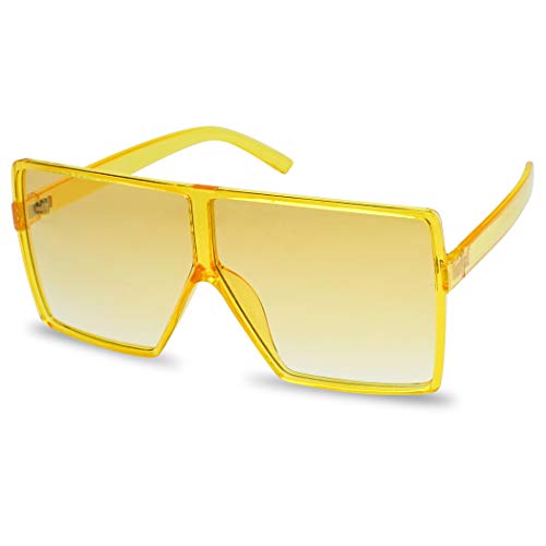 SunglassUP Oversized Festival Candy Colored Tone Square Crystal Frame Sunglasses (Yellow Frame | Yellow)