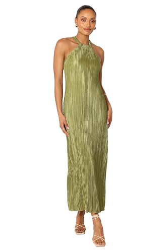 Petal & Pup Women's Melody Plisse Halter Maxi Dress, Olive