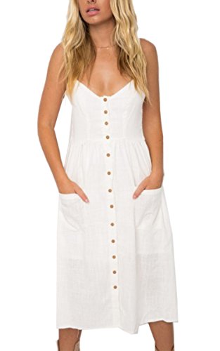 Image of Angashion Women's Dresses-Summer Floral Bohemian Spaghetti Strap Button Down Swing Midi Dress