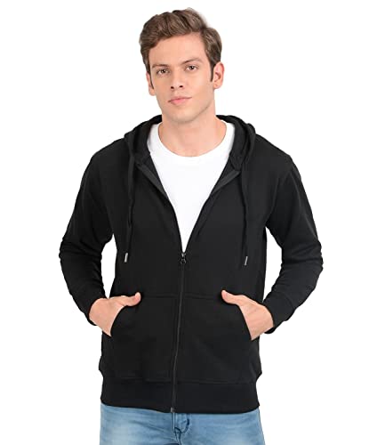 Image of Scott International Men's Solid Cotton Regular Fit Hoodies Sweatshirt Gym Warm Travel Hoodies Pullover Hoodies for Boys Stylish Winter Wear with Hood & Pockets Zipper Hoodie (Black, Medium)