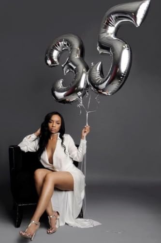 Image of 5 Balloon Numbers Birthday Decorations, 40In Silver Balloons for Men Women | Eye-catching Appearance, Perfect Decorative Centerpieces, Convenient Self-sealing Structure, Widely for Various Occasions
