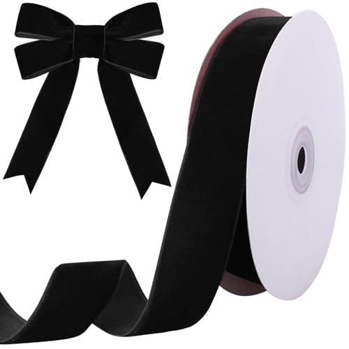 Tsorode 10 Yards Black Velvet Ribbon 1 Inch for Christmas Tree Velvet Christmas Ribbon for Gift Wrapping Crafts Bow Wreath Holiday Decorations (Black)