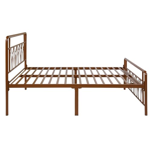 Image of Jexx Metal Queen Size Bed Without Storage | Wrought Iron Double Bed with Headboard & Footboard | Sturdy Powder Coated Platform Bed Queen Size Cot for BedroomLivingRoom Brown (75x60)