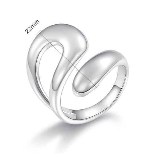 MDFUN 18K White Gold Plated Chunky Irregular Band Open Statement Rings Adjustable Ring Jewelry for Women2