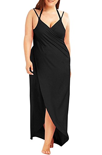 Plus Size Spaghetti Strap Cover Up Beach Backless Wrap Long Dress2