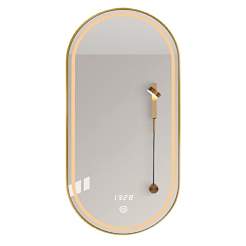 GLFNB Espejo De Baño Ovalado Dorado, Espejo De Pared LED, Espejo De Tocador para Baño/Espejo De Afeitar para Sala De Estar, Dormitorio, Hall De Entrada, Negro (Color: Dorado, Tamaño: 50x70cm/19.7X