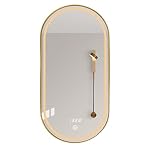 Gold Ovaler Badezimmerspiegel, LED-Wandspiegel, Badezimmer-Kosmetikspiegel/Rasierspiegel für Wohnzimmer, Schlafzimmer, Eingangshalle (Farbe: Gold, Größe: 40 x 60 cm/15,7 x 23,6 Zoll