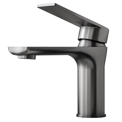 Bathroom Lever Basin Mixer Aiiyugo Water-saving Basin Tap Faucet with Cold & Hot Water Modern Single Handle Single Hole Bathroom Sink Washbasin Faucet(Gray)