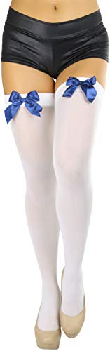 Image of ToBeInStyle Women's Opaque Long Thigh High Stockings w /Decorative Front Satin Bow