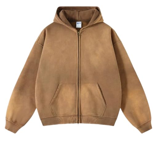 Oversized Mens Hoodies Vintage Hoodie for Men Zip Up Sweatshirt Acid Wash Streetwear Jacket