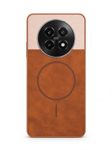 Image of Bintage Dual-Leather Mac Safe Design Phone Case| Soft Touch Finish | Full Camera Protectection Back Cover Compatible for Realme RMX3997 / C65 / 12x 5G - White & Nut Brown