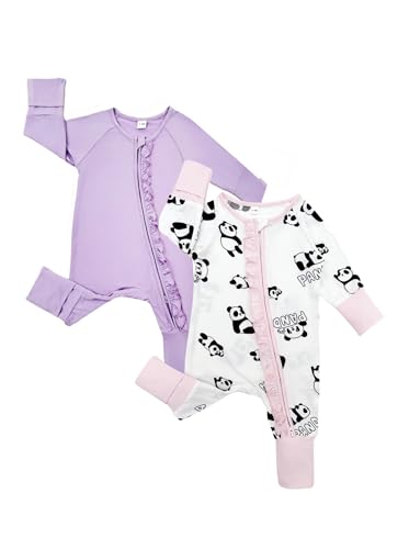 Bow Dream Baby Girl Clothes Infant Outfits Baby boy Clothes Romper Jumpsuit Newborn Coming Home Outfit Lavender Panda 6-12 Months