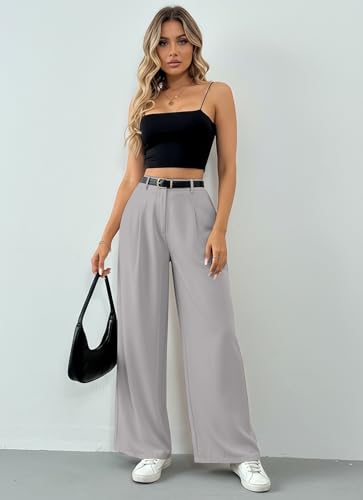 Image of Solid High Waist Straight Korean Loose Pleated Wide Leg Trouser for Women's & Girl's