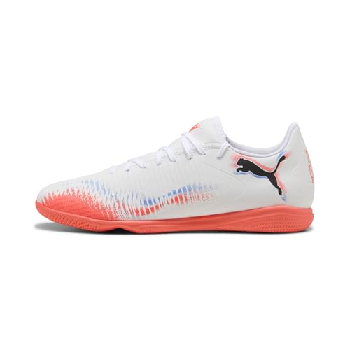 Image of PUMA Men's Future 8 Play Indoor Training Soccer Shoes, White- Black-Glowing Red AH25, 14 Future 8 Play It