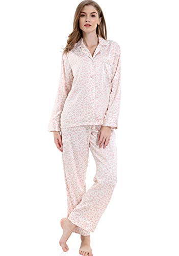 Image of Serenedelicacy Women's Satin Pajama Set Long Sleeve Button Down Sleepwear 2-Piece Silky Pj Set