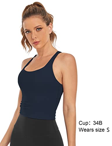 Image of HeyNuts Longline Zeal Bras Medium Impact Wirefree Sports Bras Workout Crop Tank Tops with Removable Pads, A-D Cups