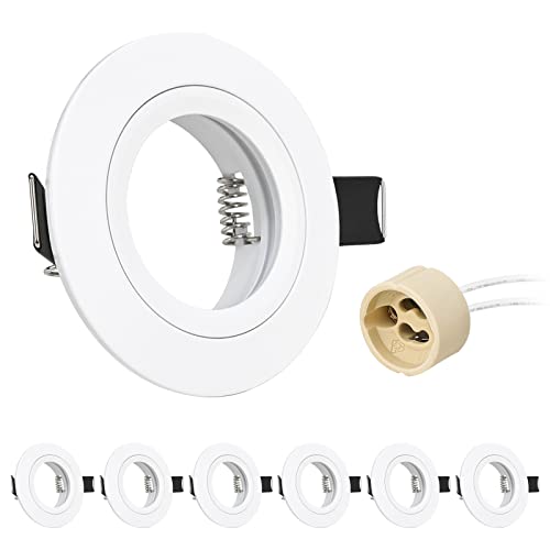 URing 6x Marco Foco Empotrable GU10 aluminio Blanco, Marco Ojo de Buey de techo Incl. Portalámparas GU10 Para Lámparas de Led O Halógena, Redondo Foco led interior techo, Orificio de montaje ø65mm