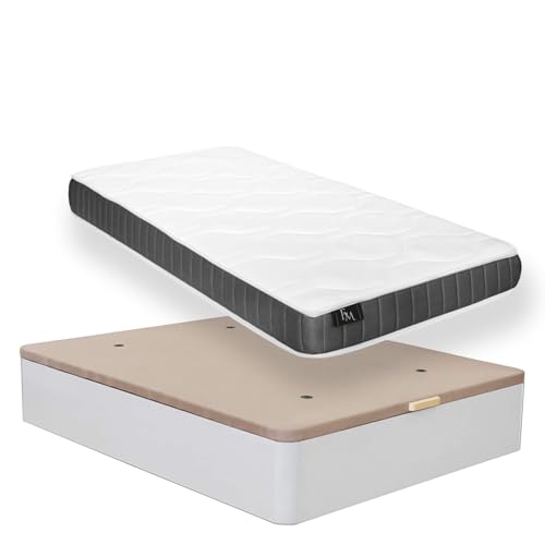 Vep Home - Pack Colchón 18 cm de Espesor y Canapé Blanco - 135x190 - Viscoelástico y Viscografeno - Alta Adaptación y Firmeza - Gran Almacenaje y Tejido Stretch Suave