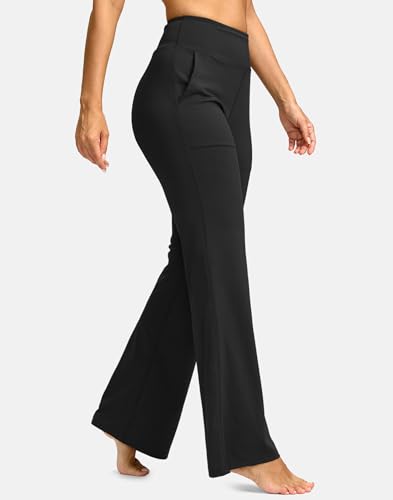 SANTINY Bootcut Pants for Women 28.5"/30.5"/32" Loose High Waisted Wide Leg Leggings Dress Work Flare Yoga Pants with Pockets2