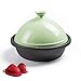 Ceramiczny garnek do gotowania 30 cm garnek Tagine z emaliowaną żeliwną podstawą w kształcie stożka i anty-gorącymi silikonowymi rękawiczkami Prezent na parapetówkę, różowy (kolor: zielony) zielony