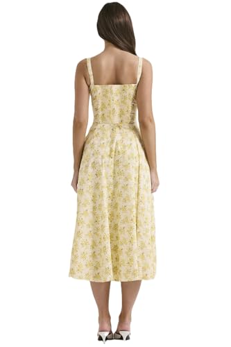 Image of Women's Corset Dresses Floral Print Boho Flowy Slit Dress Casual Midi Beach Sundress Vacation Outfits