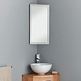 clickbasin Corner Mirror Bathroom Cabinet | Wall Hung with Right or Left Door Opening | Two Shelves | Plenty of Storage | 600mm x 300mm | BILBAO