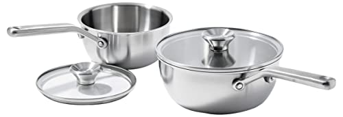 OXO Mira Tri-Ply Stainless Steel, 1.5QT and 3.57QT Chef's Pan Set with Lids, PFAS-Free, Multi Clad, Induction, Dishwasher Safe, Oven Safe, Silver OXO Mira Tri-Ply Stainless Steel, 1.5QT and 3.57QT Chef's Pan Set with Lids, PFAS-Free, Multi Clad, Induction, Dishwasher Safe, Oven Safe, Silver