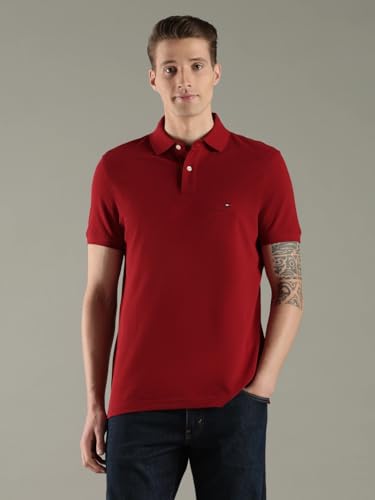 Image of Tommy Hilfiger Solid Regular fit Cotton Polo t-Shirt