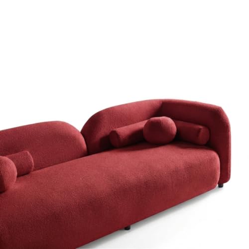 Image of CRAFTCITY Curved 3 Seater Cloud Sofa Upholstered 3 Seater Sofa for Living Room Bedroom Home Office Meeting Room Velvet Fabric Sofa (Red)
