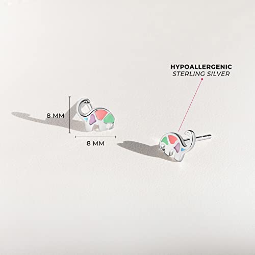 Sterling Silver Petite Multicolor Enamel Dinosaur Stud Earrings for Girls and Preteens - Dainty Dinosaur Earrings for Little Girls Daily Wear4
