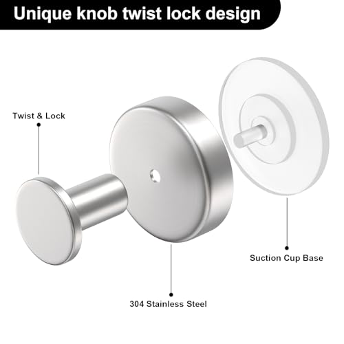 Image of HUFEEOH 4-Pack Silver Shower Suction Hooks for Bathroom Walls, O-Shape | Removable Suction Bases, Burr-Free Finish, Minimalist Lines, Robe And Bath Accessory Organization on Tile, Glass And Mirror